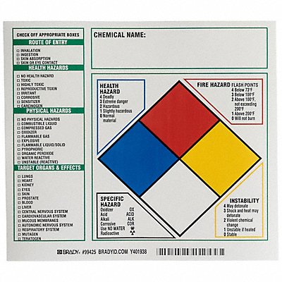 BRADY 99425 NFR Label 7 in H 8 in W PK100