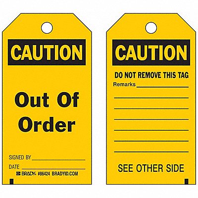 BRADY 86424 Caution Tag 5 3/4in H 3in W Polyest PK10