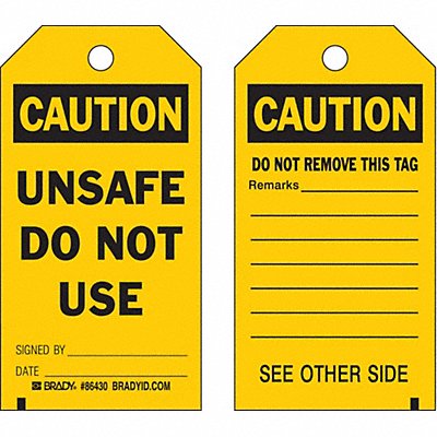 BRADY 86430 Caution Tag 5 3/4in H 3in W Polyest PK10