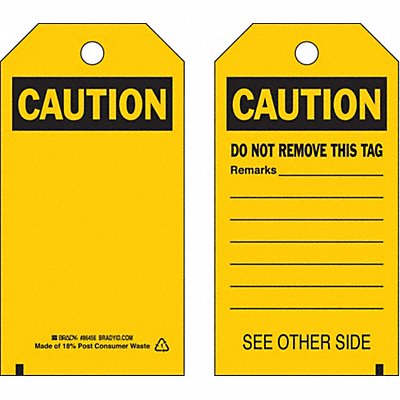 BRADY 86456 Caution Tag 5 3/4in H 3in W Polyest PK10