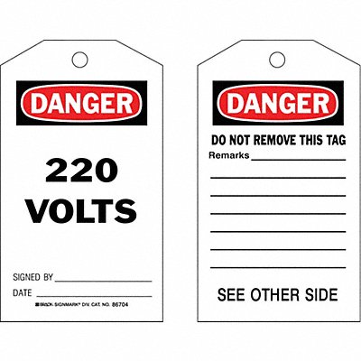 BRADY 86704 Danger Tag 7 in H 4 in W Cardstock PK100