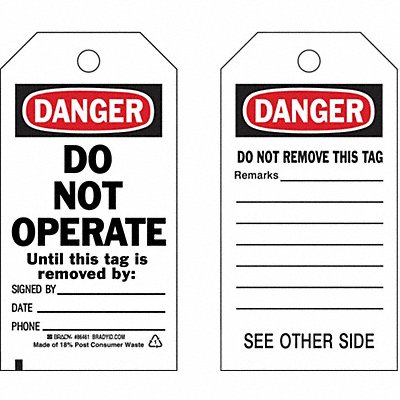 BRADY 86461 Danger Tag 5-3/4 x 3 In 3/8 In PK10