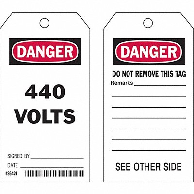 BRADY 86421 Danger Tag 5 3/4in H 3in W Polyster PK10