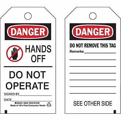 BRADY 86522 Danger Tag 5-3/4 x 3 In 3/8 In PK10