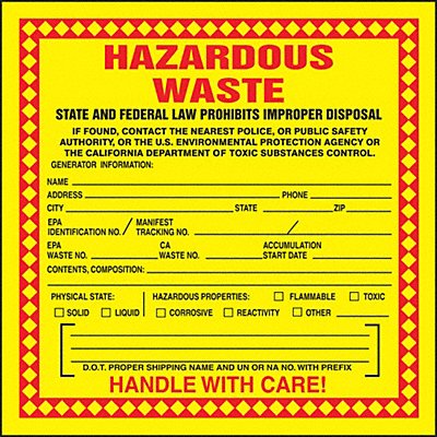 ACCUFORM MHZWCAPSL DOT Handling Label Waste 6 W PK250