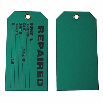 GRAINGER 9WAU5 Repaired Tag 3 x 5-3/4 In Bk/Grn PK100