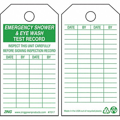 ZING 7017 Emer Sh Eye Wash Test Rcd Tag PK10