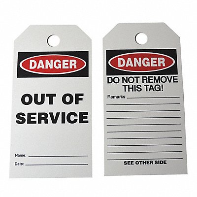 GRAINGER 9XVT4 Danger Tag 5 3/4 in H 3 in W PVC PK10