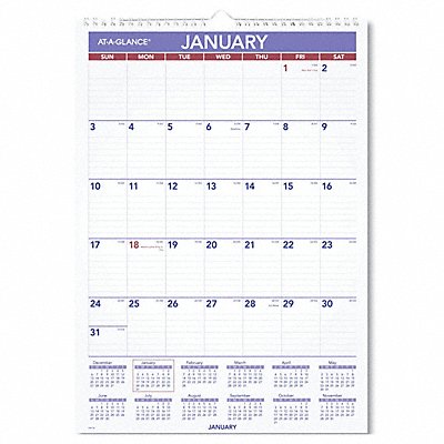AT-A-GLANCE AAGPM228 Wall Calendar Monthly 12 x 17 In