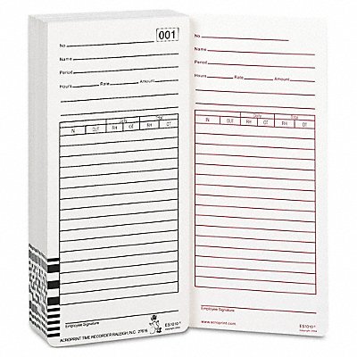 ACROPRINT 99111000 Payroll Card for Time Clock ES1000 PK100