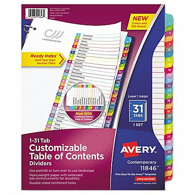 AVERY 11846 Contents Dividers Multicolor Tabs PK31