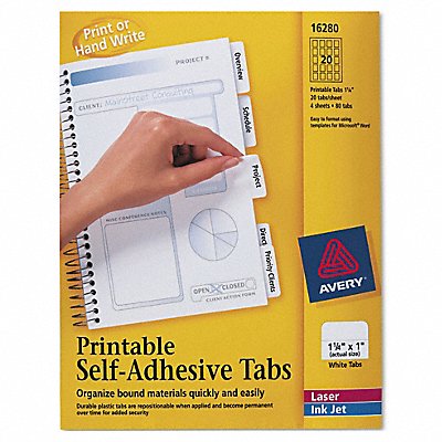 AVERY 16280 Printable Tabs 1 1/4 White PK96