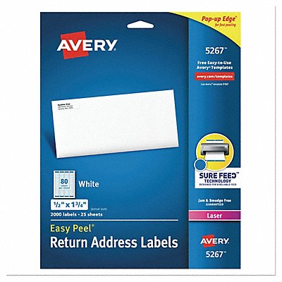 AVERY AVE5267 Laser Label 1/2 H 1-3/4 W PK25