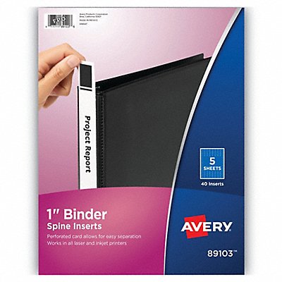 AVERY 89103 Binder Spine Insert 1 White PK40