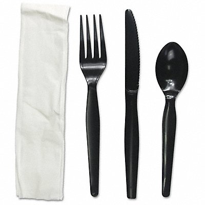 GRAINGER BWKFKTNMWPSBLA Disp Cutlery Set Black Med Weight PK250