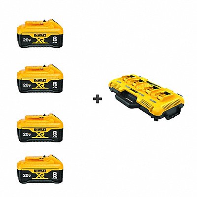 DEWALT 4DCB2081DCB104 Batteries 20V Max 8.0 Ah + Charger PK4