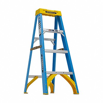 WERNER 6004 Stepladder Fiberglass 4 ft H 250 lb Cap