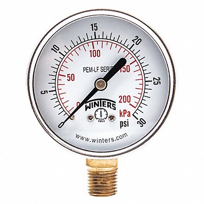 WINTERS PEM212LF J1380 Gauge Pressure 0 to 30 psi 2-1/2 in