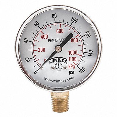 WINTERS PEM215LF J1380 Gauge Pressure 0 to 160 psi 2-1/2 in