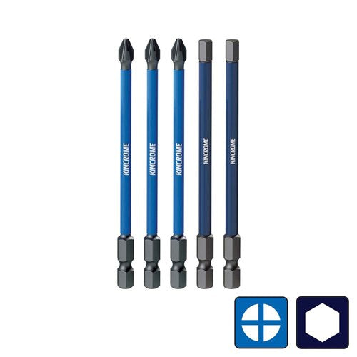 Kincrome K21523 Phillips #2 & Hex 5mm Impact Bit Mixed Pack 100mm 5 Piece