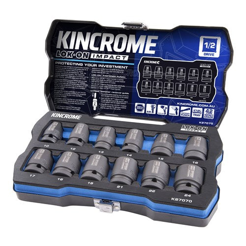 Kincrome K27070 LOK-ON Impact Socket Set 12 Piece 1/2" Drive