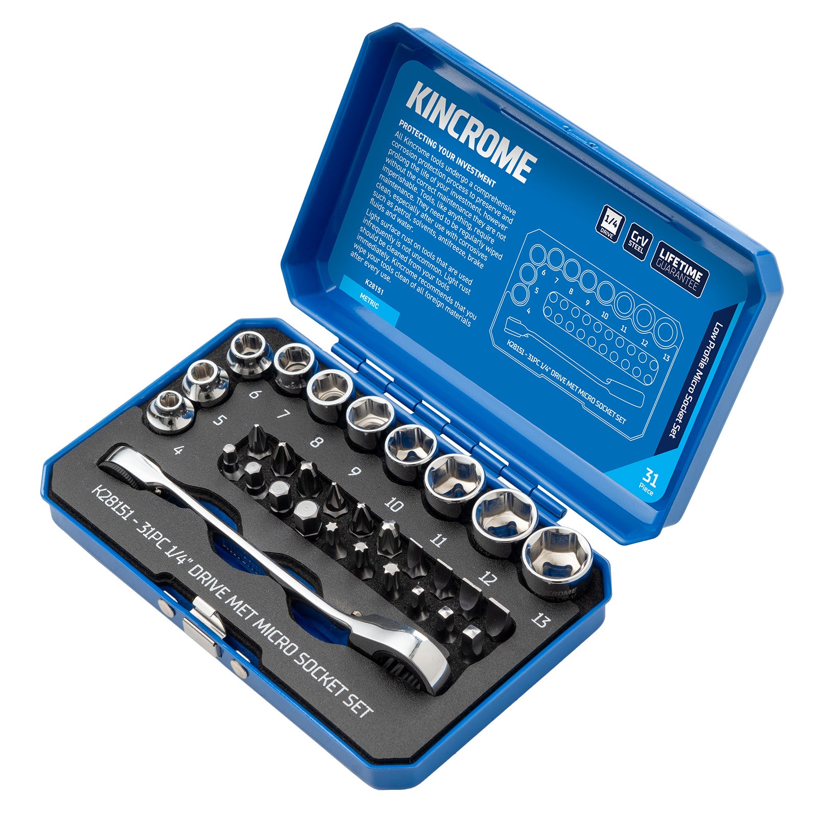 Kincrome K28151 Micro Socket Set 31 Piece 1/4" Drive Metric