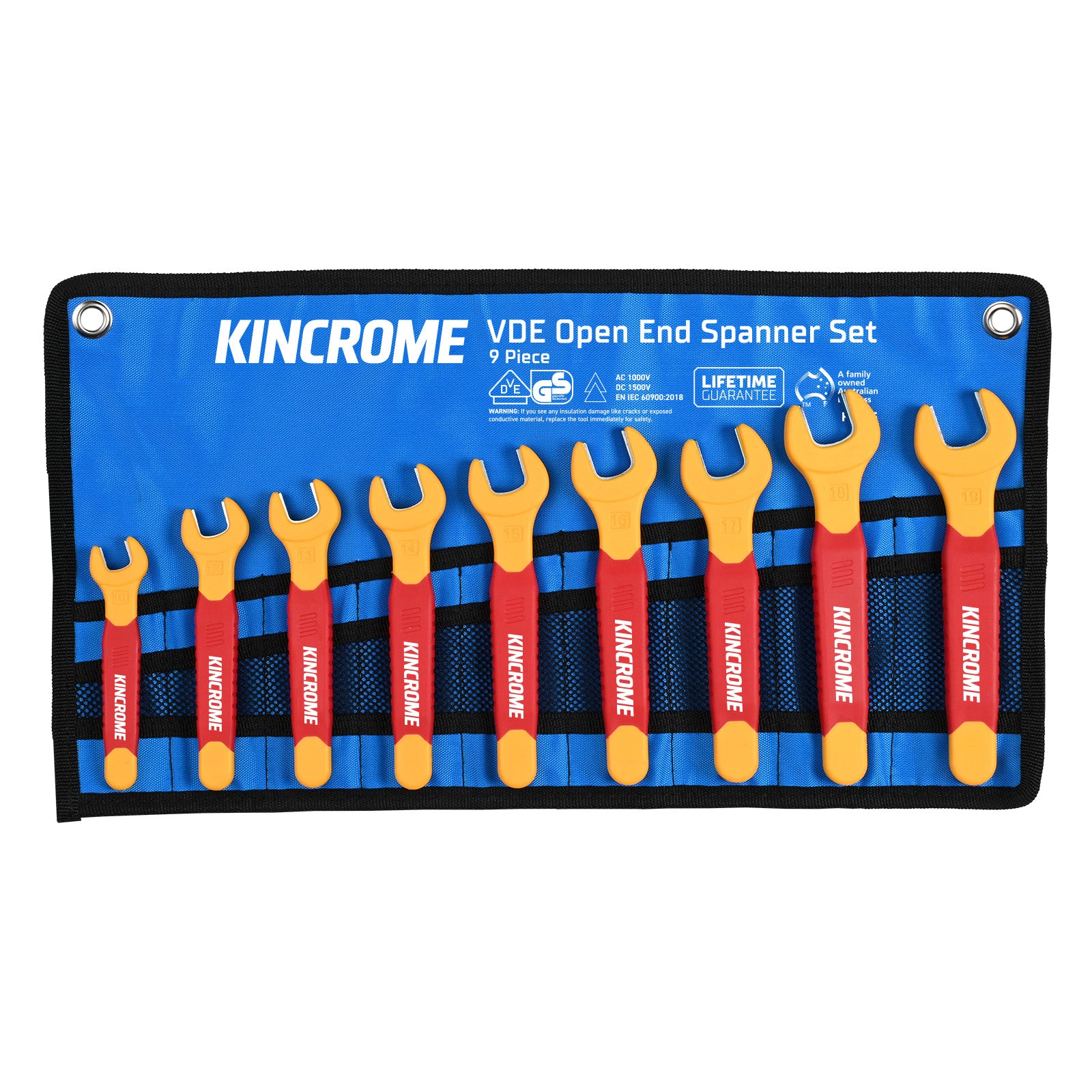 Kincrome K3055 VDE Spanner Set Open End 9 Piece - Metric