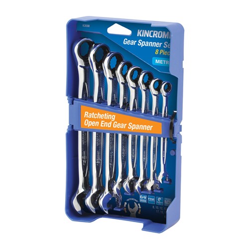 Kincrome K3098 Ratcheting Open End Gear Spanner Set 8 Piece - Metric