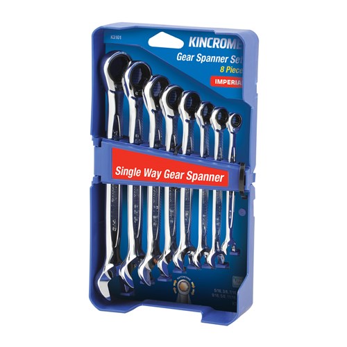 Kincrome K3101 Single Way Gear Spanner Set 8 Piece - Imperial