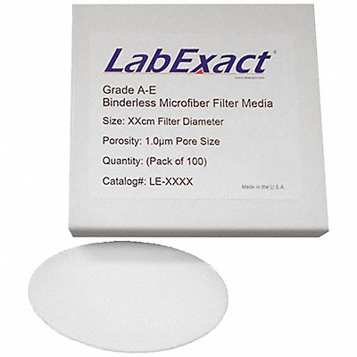 LABEXACT 12K879 Glass Microfiber Filter 5.5 cm Dia 1 um PK100