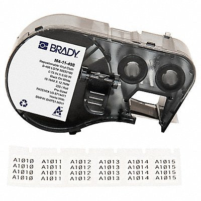 BRADY M411498 Precut Label Roll Cartridge Vinyl White