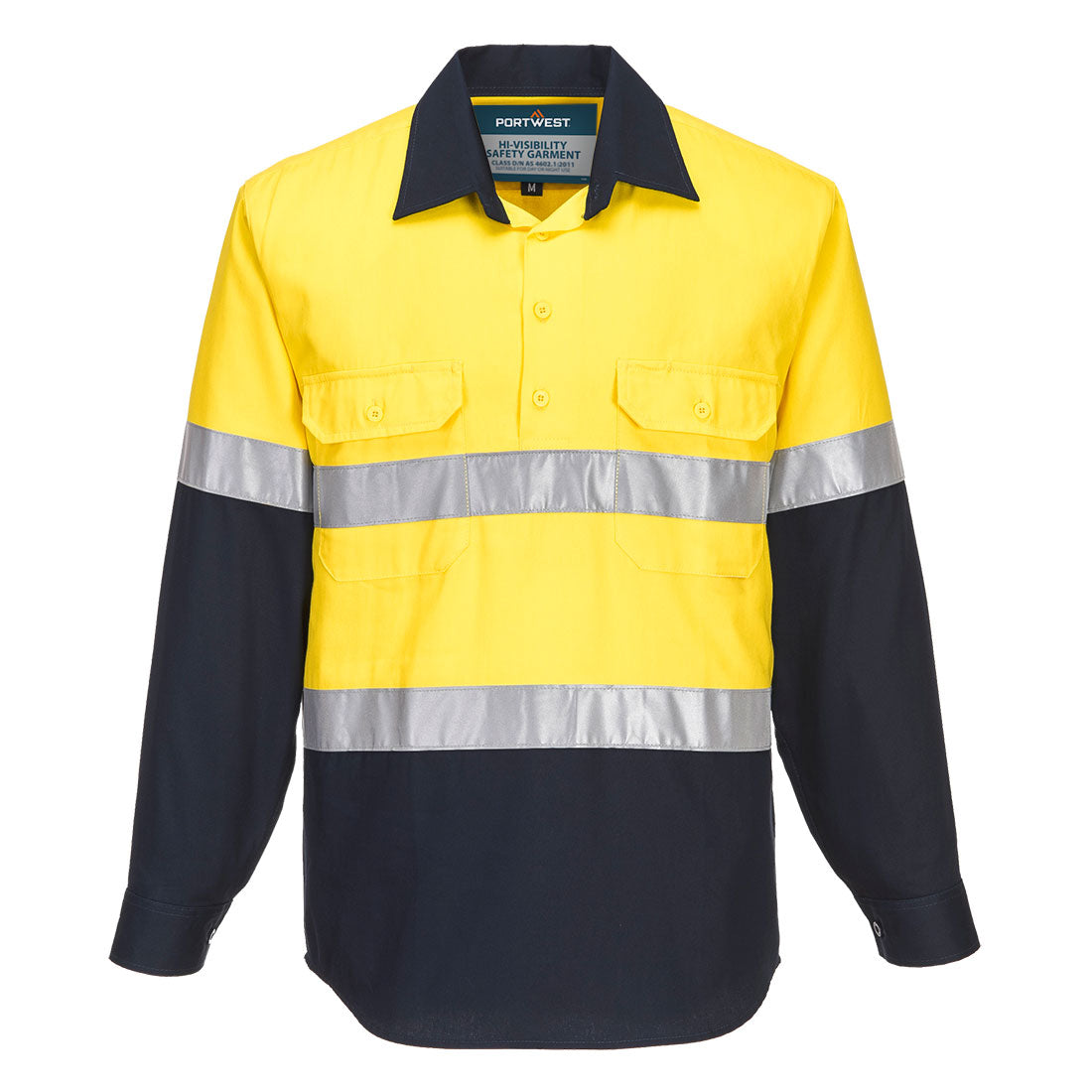 Portwest MC101 Hobart Hi-Vis Contrast 1/2 Button Shirt L/S