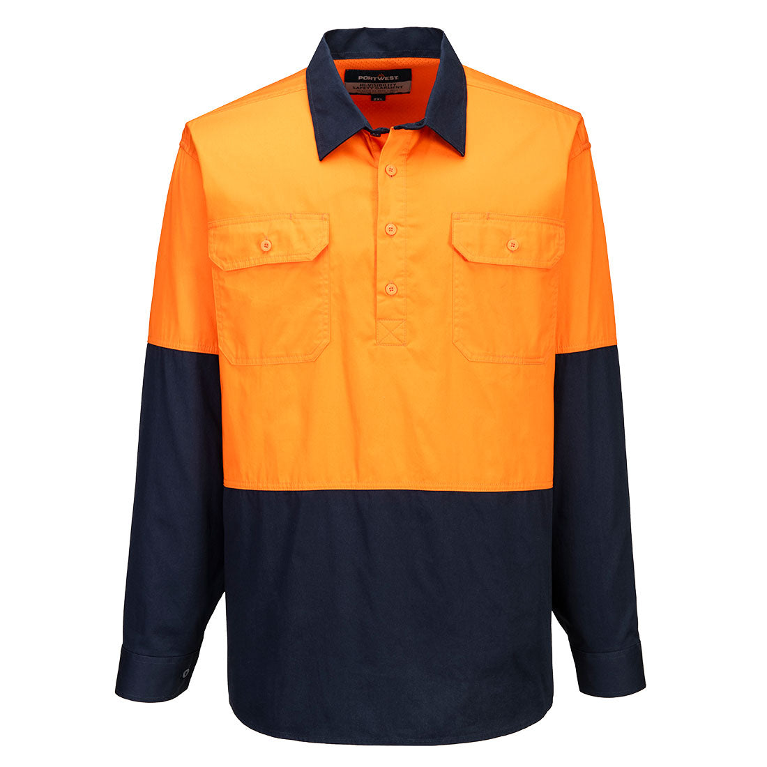 Portwest MC801 Canberra Hi-Vis Lightweight Contrast 1/2 Button Class D Shirt L/S