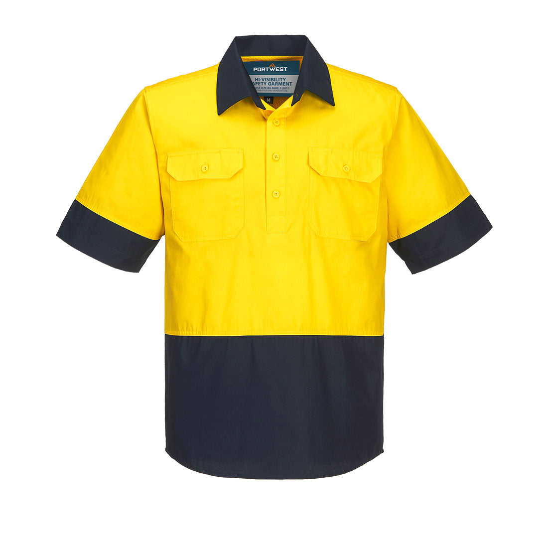 Portwest MC802 Canberra Hi-Vis Lightweight Contrast 1/2 Button Class D Shirt S/S