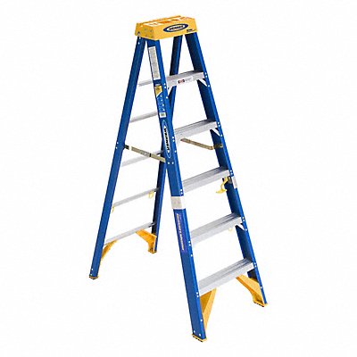 WERNER OBEL06 Stepladder Fiberglass 6 ft H 375 lb Cap