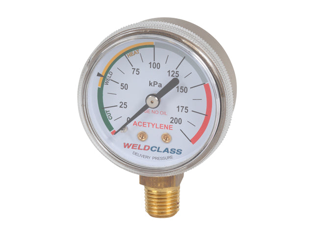 Weldclass P4-LPACG Regulator Gauge Acetylene Low / Delivery Pressure 0-200Kpa