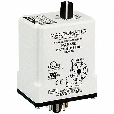 MACROMATIC PAP480 Phase Monitor Relay 480VAC Plug SPDT