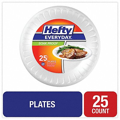 HEFTY D21029 Disp Foam Plate 10 1/4 in White PK25