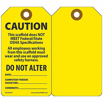 ACCUFORM TSS102PTP Caution Tag 5 3/4in H 3 1/4in W PK25