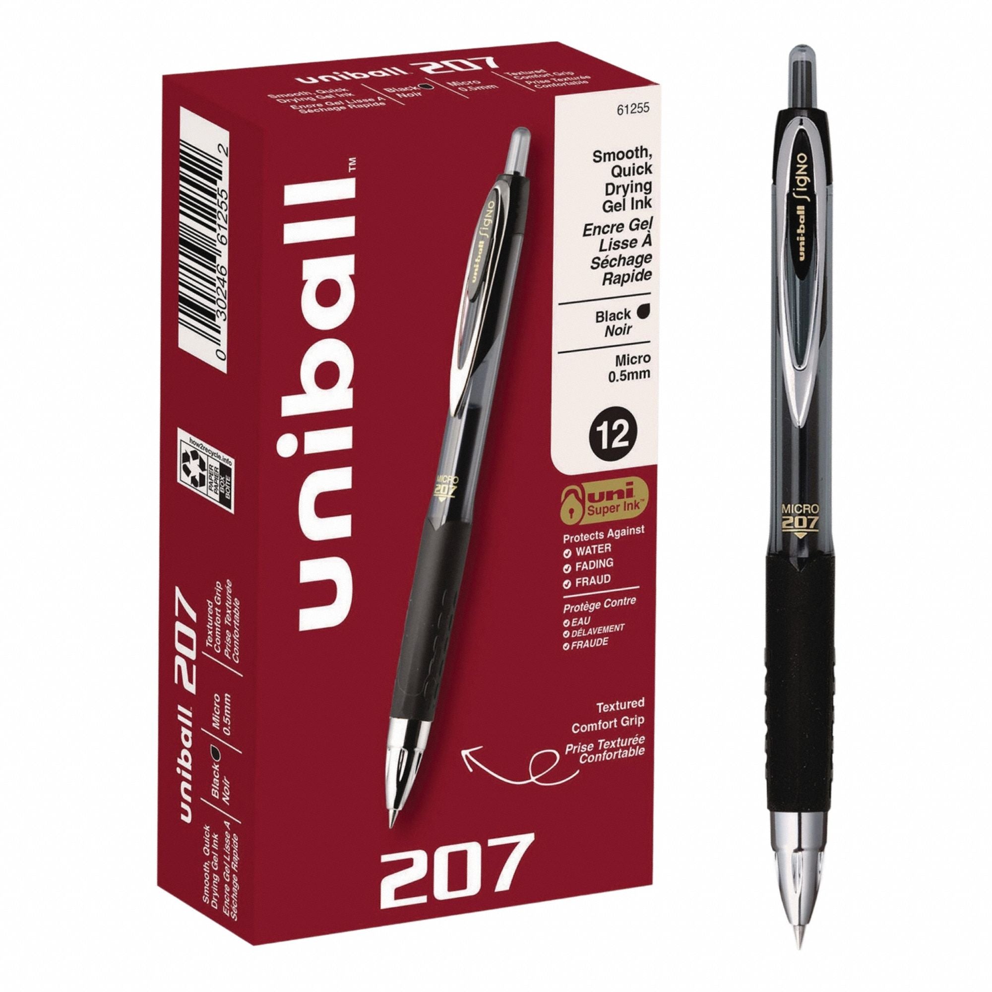 UNI-BALL 61255 Gel Pen Retractable 0.5mm Black PK12