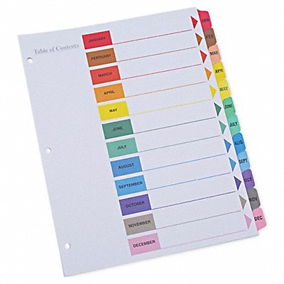 UNIVERSAL ONE UNV24810 Index Letter Jan-Dec Color White PK12