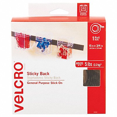 VELCRO BRAND 90081 Sticky Back Fastener Disp .75x15ft Blk