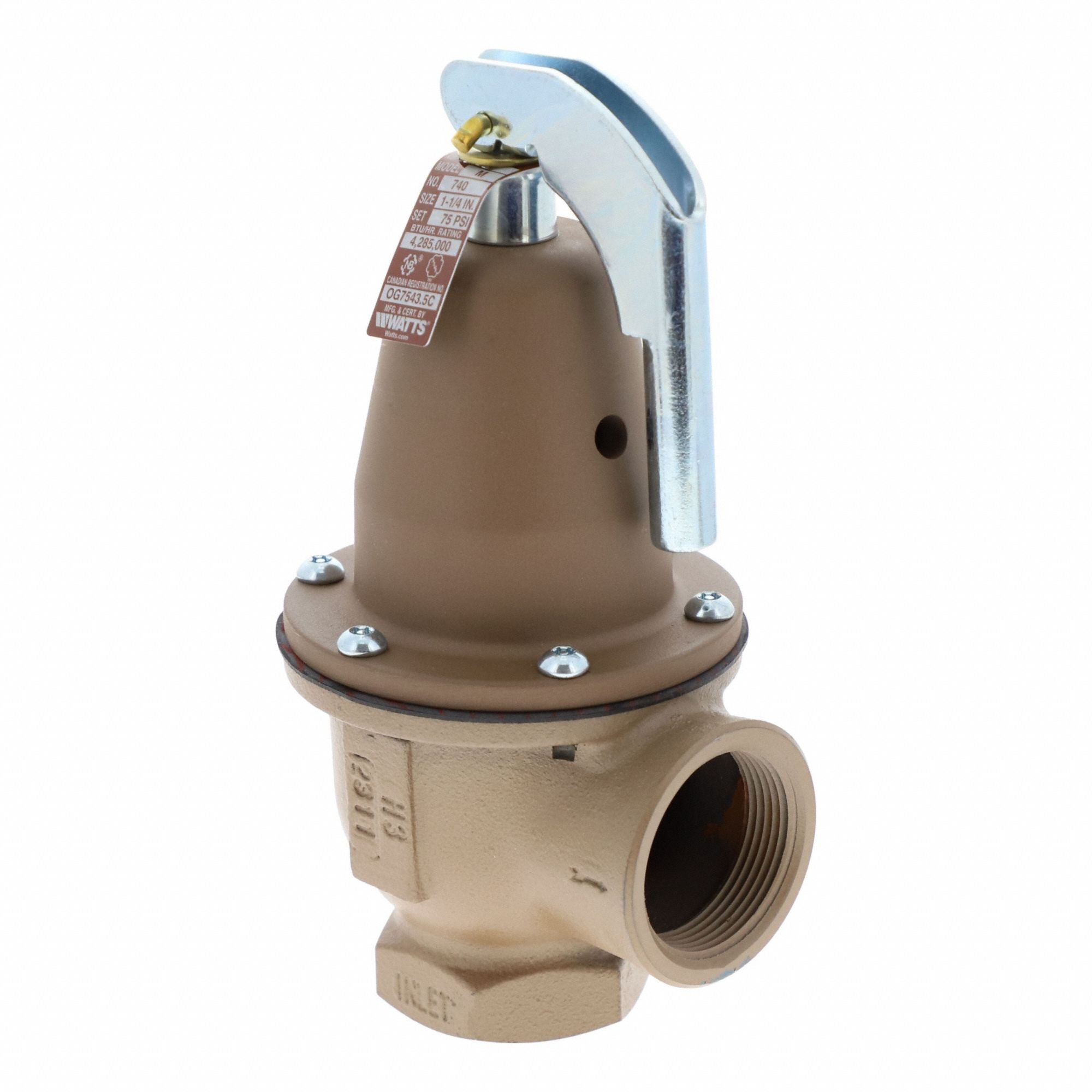 WATTS F383484 Boiler Pressure Relief Valve Iron 75 psi