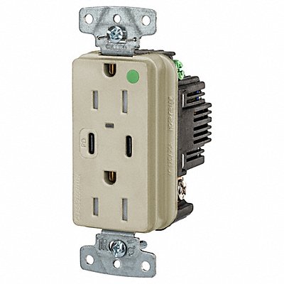 HUBBELL USB8200CPDI USB Receptacle Ivory 1/2 hp