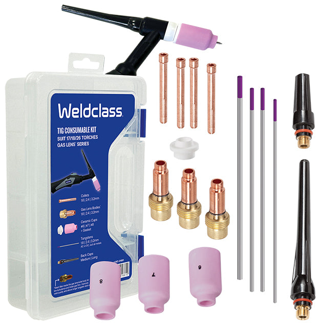 Weldclass WC-01661 TIG Parts Kit With Storage Box 17/18/26 Gas Lens Series