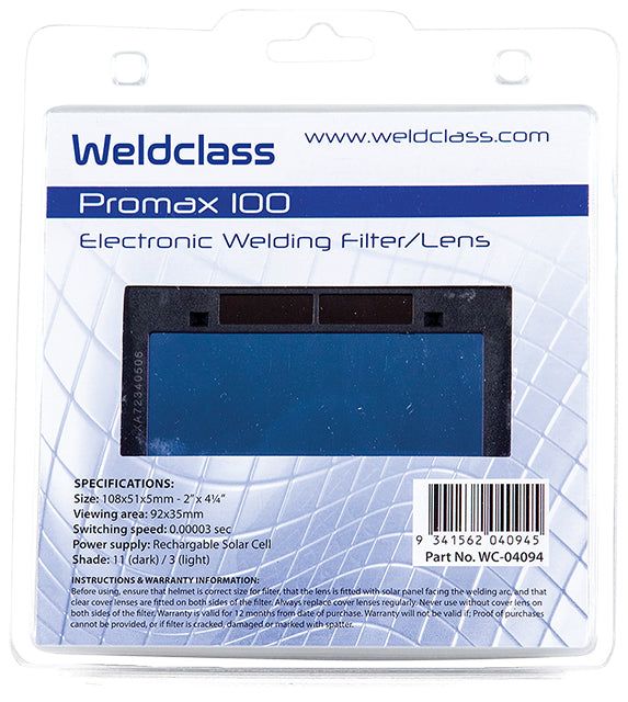 Weldclass WC-04094 Lens Auto-Darkening PROMAX 100 108x51mm Shade 11 (suit standard flip-front helmets)