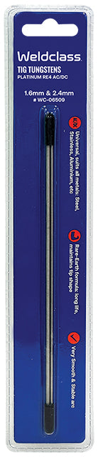Weldclass WC-06509 TIG Tungsten PLATINUM RE4 (Purple Tip) Suit All Metals Blister Pack 1Pc 1.6mm & 1Pc 2.4mm