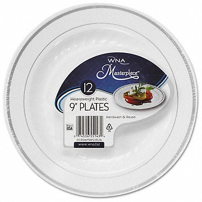 GRAINGER RSMP91210WSLV Plastic Plate 9 in Silver White PK10