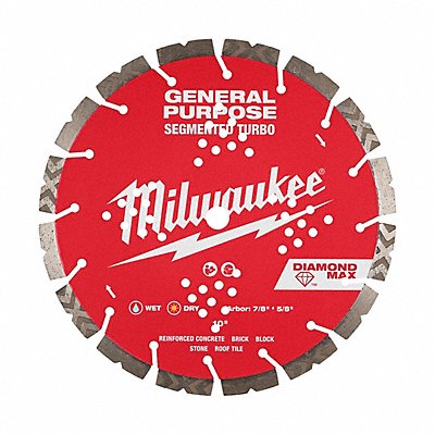 MILWAUKEE 49939010 Diamond Saw Blade Diam 10 Arbor 5/8 7/8