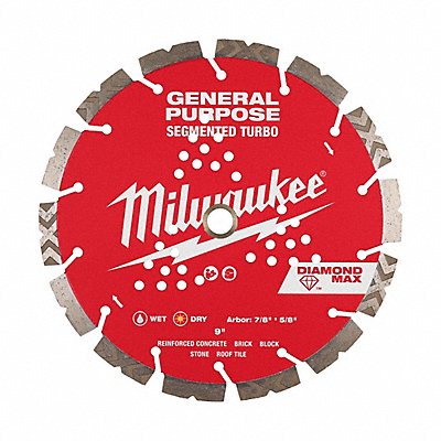 MILWAUKEE 49939009 Diamond Saw Blade Diam 9 Arbor 5/8 7/8